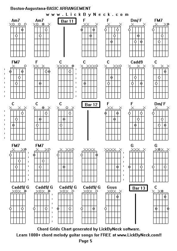 Chord Grids Chart of chord melody fingerstyle guitar song-Boston-Augustana-BASIC ARRANGEMENT,generated by LickByNeck software.